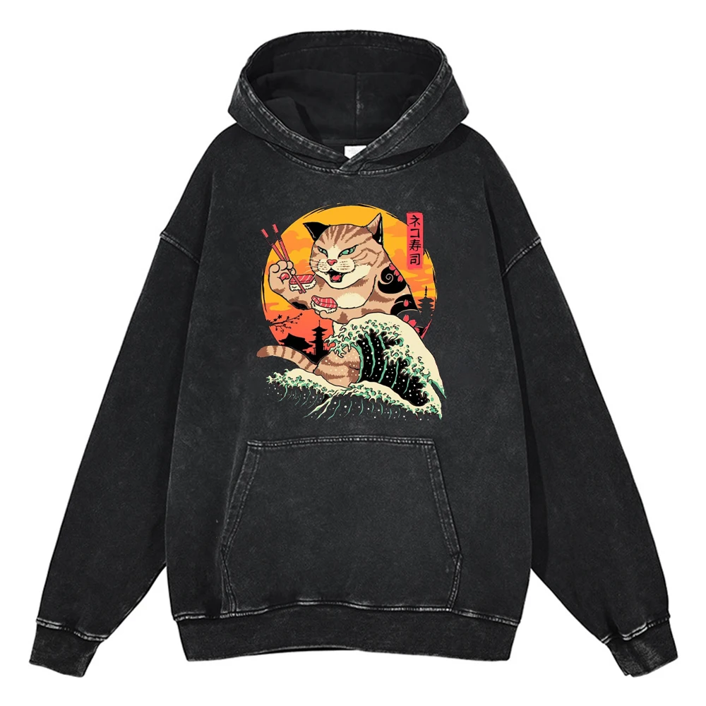 

Japanese Samurai Cat Printed Hoodies For Men Hip Hop Harajuku Streetwear Winter New Cotton Sweatshirts Oversized Hooded Pullover