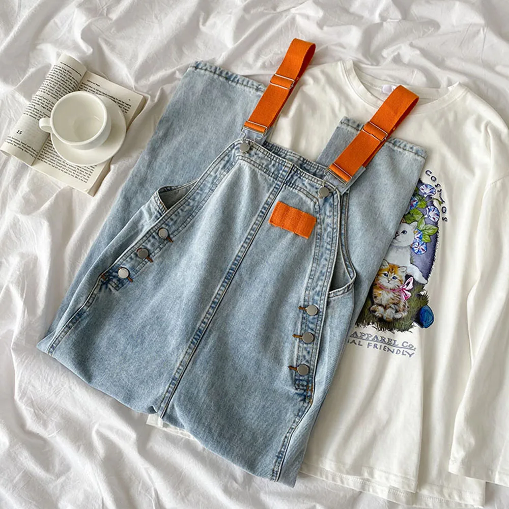 

Fashion Design High Waist Women Denim Pants Jumpsuit 2022 Spring Autumn Straight Loose Female Overalls Straps Jeans Streetwear