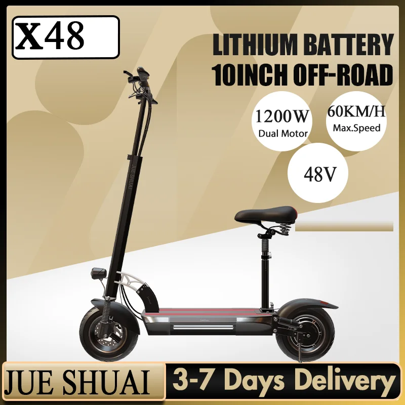 

Electric Scooter X48 Single Motor 35 Degrees Climbing Angle самокат электрический 48V 26AH 1200W Rear Motor 10 Inch Wheel Size