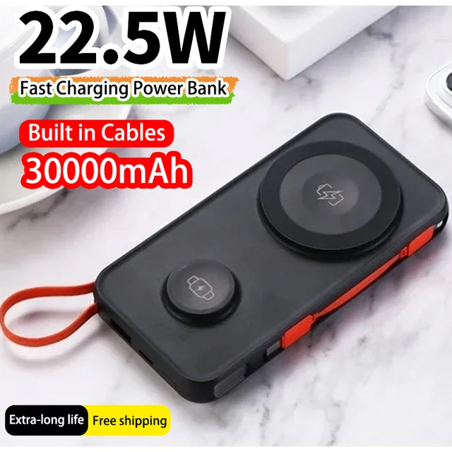 30000mAh Magnetic Wireless Power Bank with Cable for Apple Watch Portable Fast Charging External Battery for IPhone 16 Samsung 1