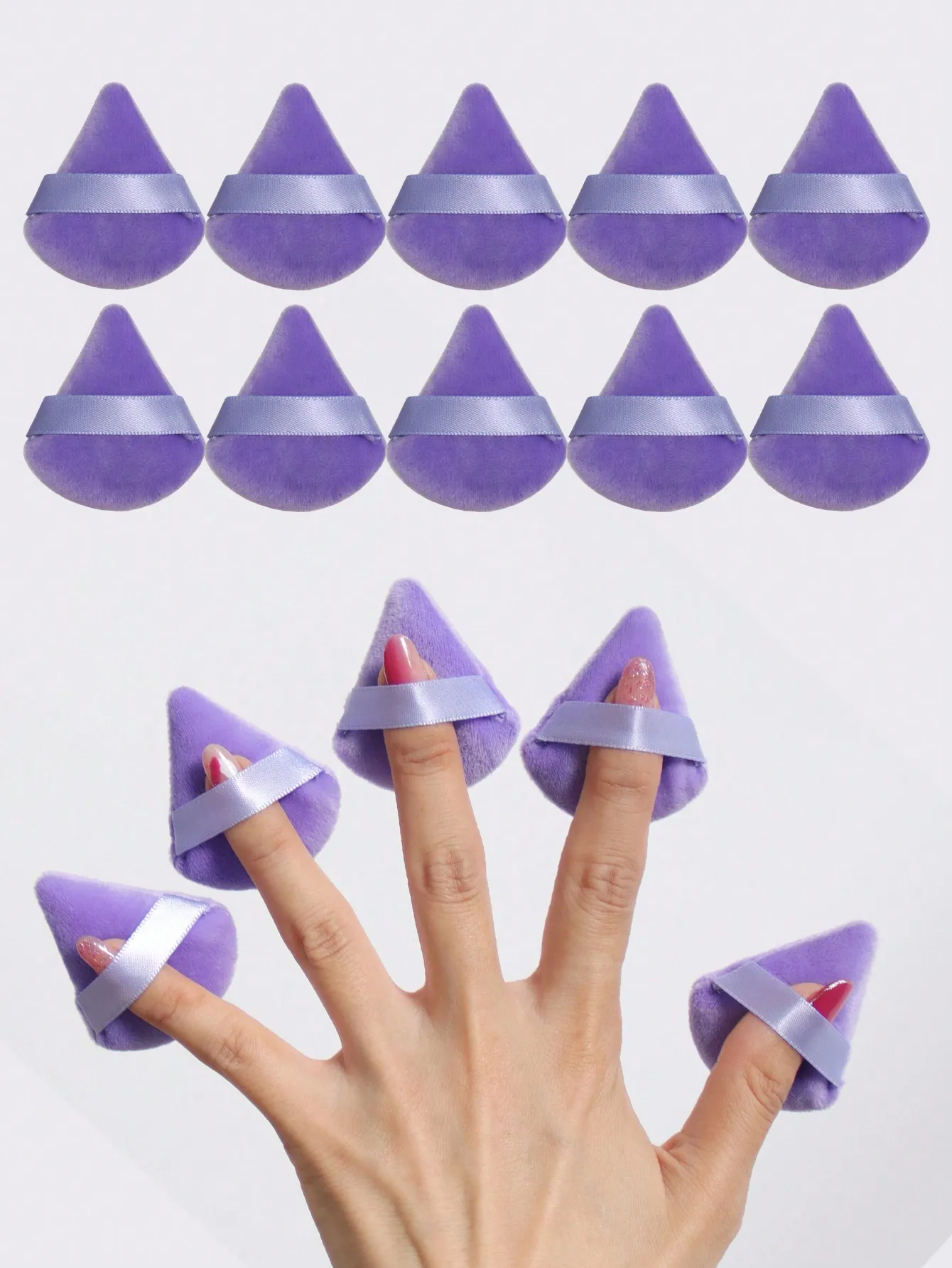 10pcs Triangle Shape Velvet Powder Puffs, Soft Makeup Blender Sponges For Face Contouring, Eyes & Corners 4
