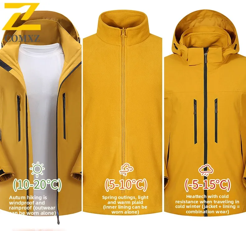 Unisex Winter 3-in-1 Thermal Jacket Windproof Waterproof Parka with Detachable Fleece Liner Multi-Pockets for Hiking Daily Wear