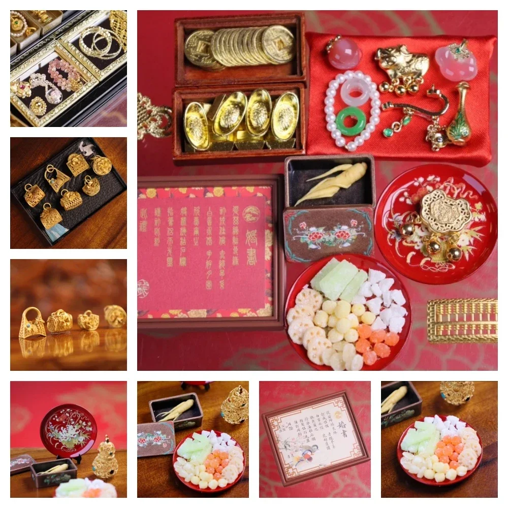

10/5/3pcs Doll House Chinese Dowry Jewel Ring Necklace Bag Wedding Book Handmade Clay Food Box Model Ginseng Diy Accessories
