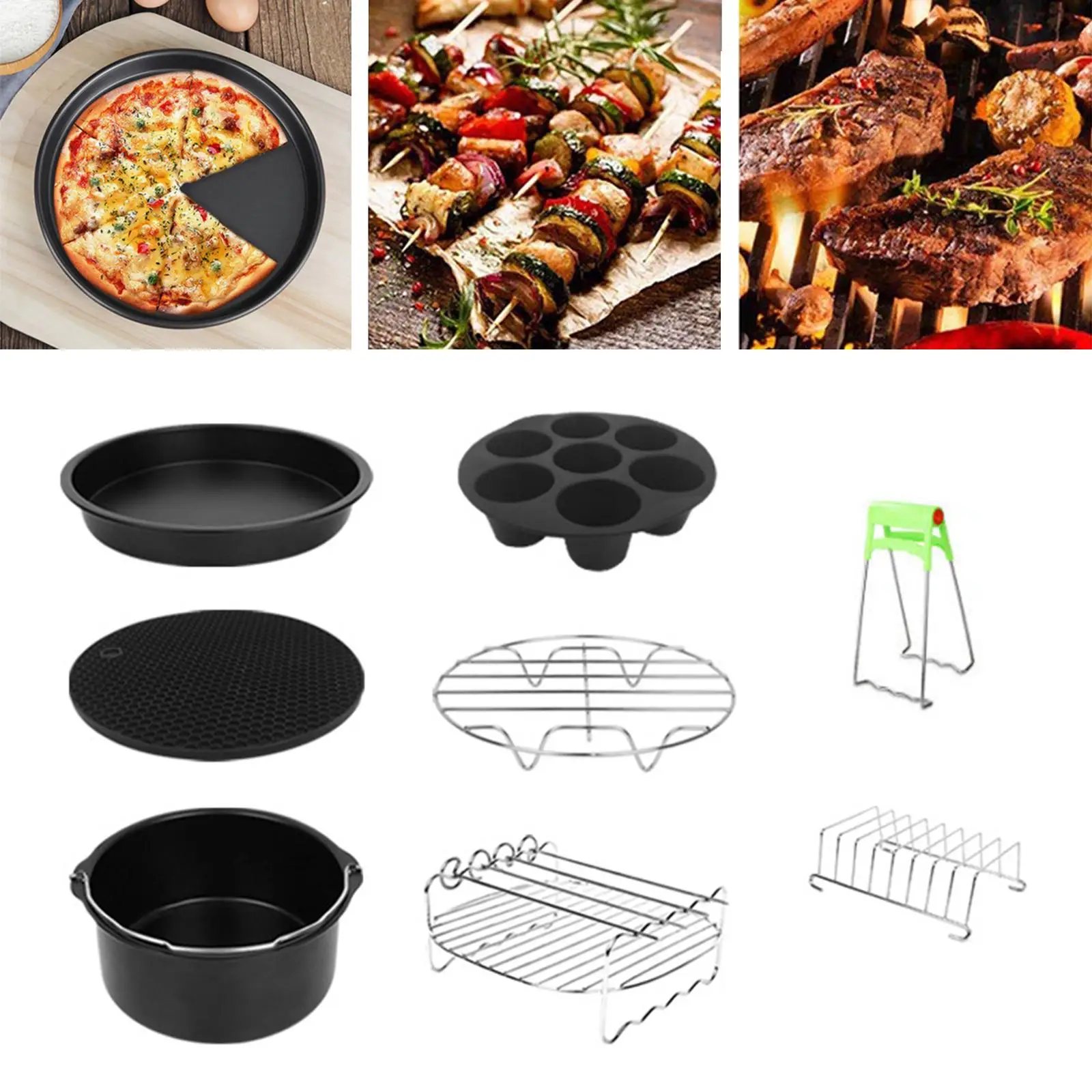 8x Stainless Steel Air Fryer Accessories Set Cake Barrel 7 inch for 3.5-6Qt