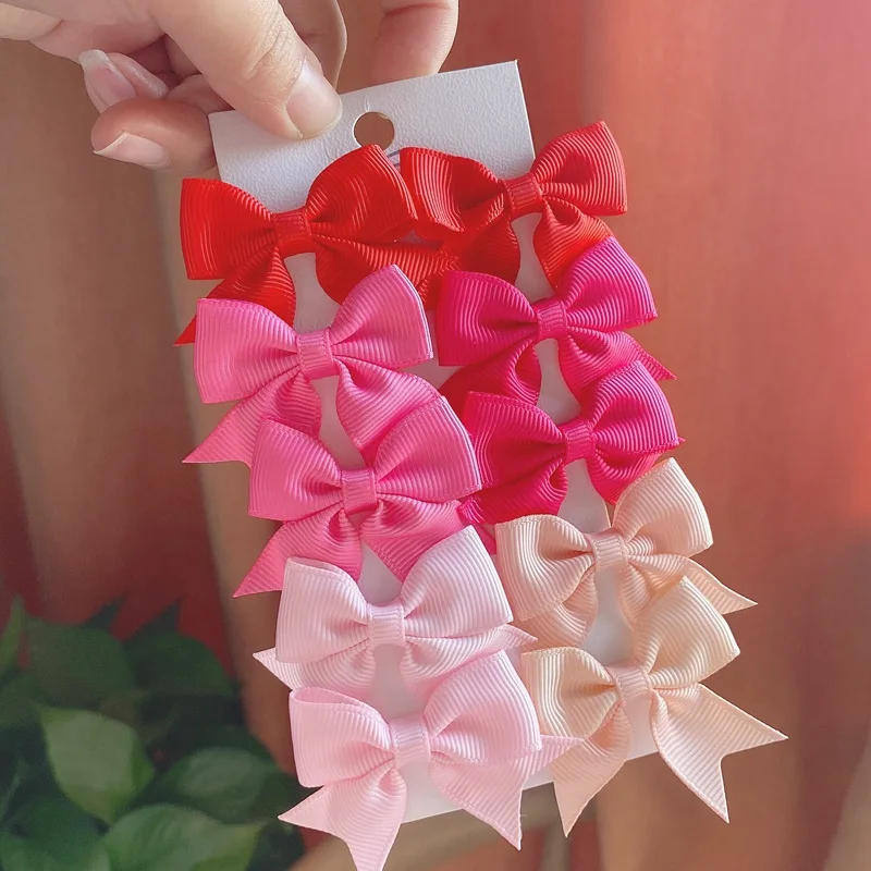 10PCS/SET  Grosgrain Ribbon MiNi Hair Bows with Clip for Girls Hairpins Boutique Barrettes Headwear Cute Kids Hair Accessories