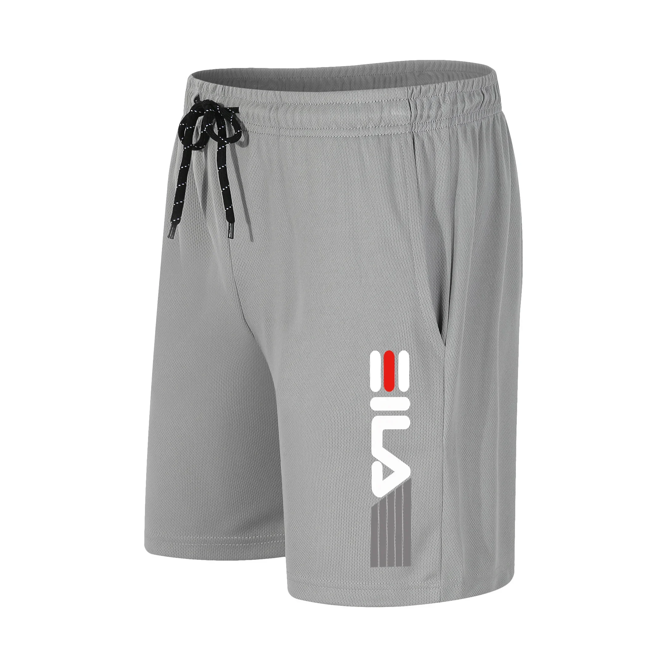Men’s breathable mesh quick dry running hiking fitness shorts with drawstring waist gray