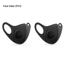 Black Reusable Anti - Dust Breathable Face Mask with Filter Valve (2 Pcs)