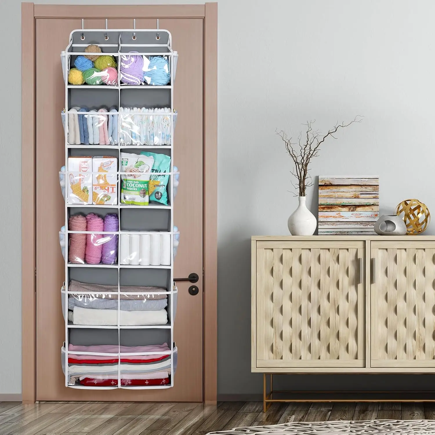 Over the Door Organizer, 6 Tiers Behind Door Storage with Clear Deep Pockets Door Hanging Organizer for Closet, Bedroom, Nursery 6