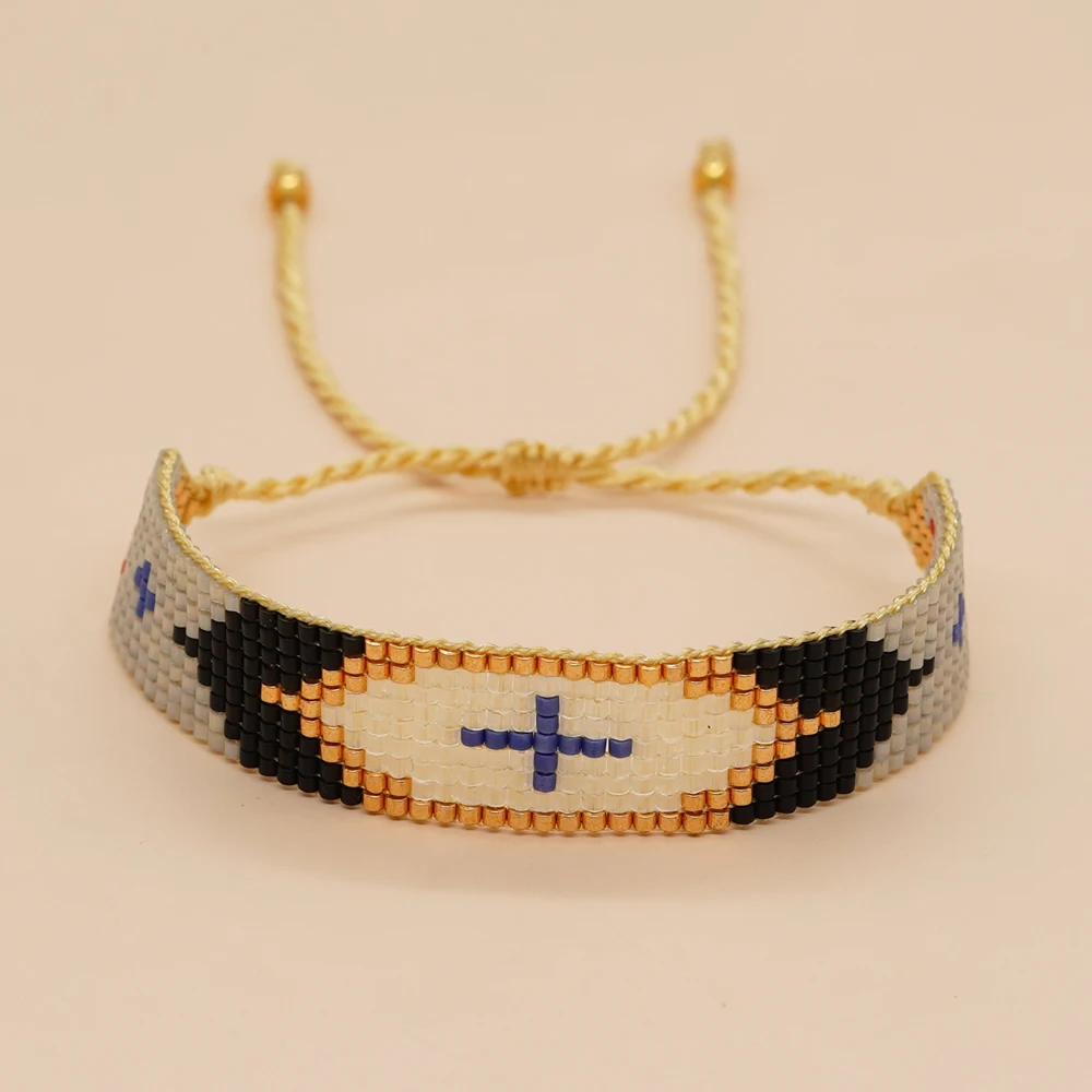 Handmade Miyuki Beaded Cross Charm Bracelet Friendship Jewellery Fashion Women Jewelry for Men Boho Evil Eye Bracelets New In
