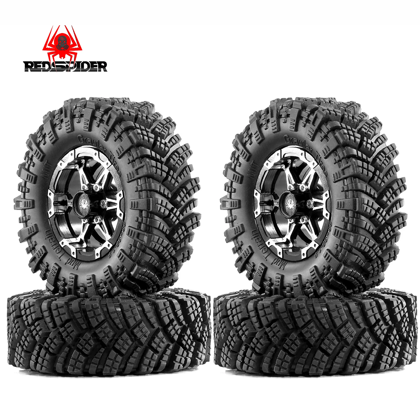 RED SPIDER Metal Alloy 1.9 inch Beadlock Wheel Rims 98mm OD Rubber ...