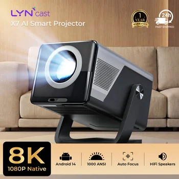 X7 Native 1080P Smart Projector 8K 4K Support/1000 ANSI/ with Android 14 OS, Compatible with Netflix YouTube, Auto Focus