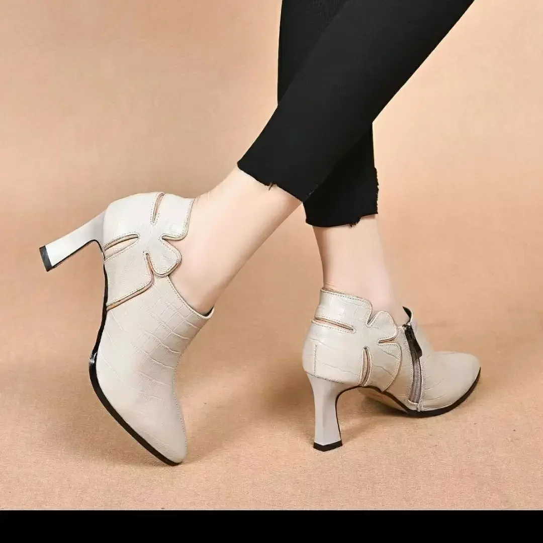 Fashion Plus Size 43 High Heels Women Comfort Pointed Black Women's Shoes Retro Slide Zipper Pumps Zapatos De Mujer 6