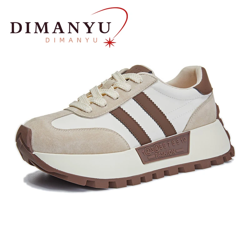 DIMANYU Gump Shoes Women's Fashion 2024 Spring New Real Leather Lace Women's Sneakers Thick Sole Women's Casual Shoes