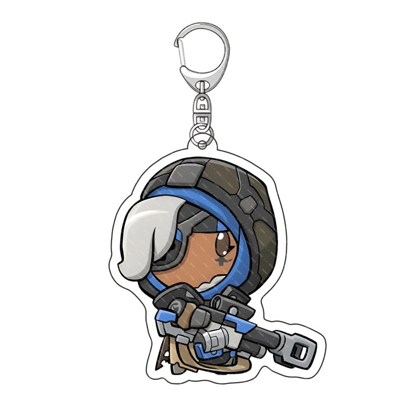 Anime Overwatch Keychain, Corrente chave acrílica clara, Acessórios pendentes, Anel chave dos desenhos animados, 27 estilos