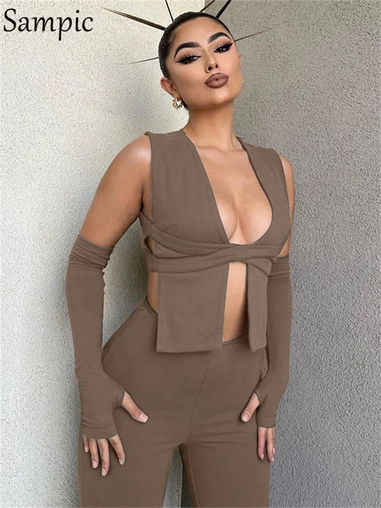 

Женский сексуальный кардиган Sampic, укороченный топ и леггинсы, комплект из двух предметов, летний Повседневный Спортивный костюм Y2K, спортивная одежда для вечерние НКИ и клуба