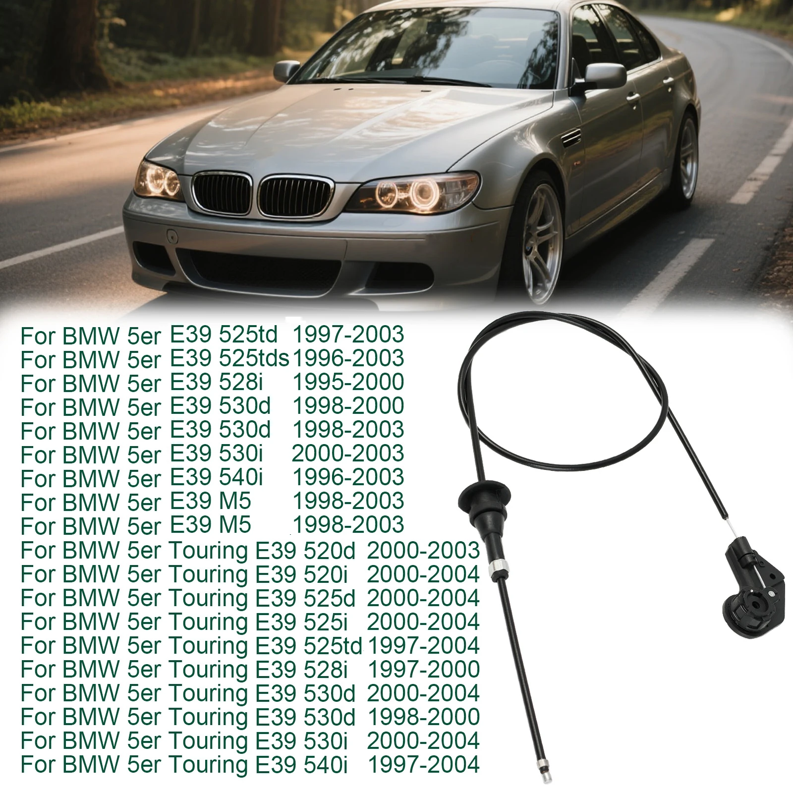 BMW 5 시리즈 E39 525i 2001 - 2004 530i 540i 528i M5 51238176595 교체용 보닛 엔진 케이블 후드 전면 풀 릴리스 와이어