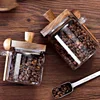 Kitchen Glass Jar Grains Coffee Beans Tealeaf Storage Containers with Wood Spoon Lid Clear Spice Jar Moisture-proof Storage Tank 5