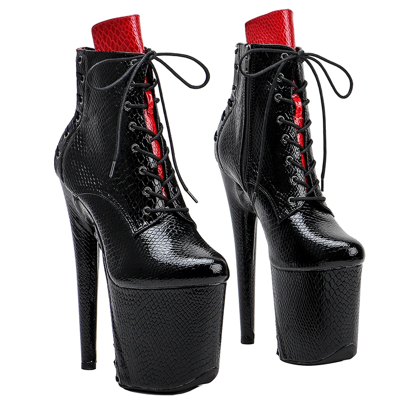 

Leecabe 20cm/8inches PU upper Fashion High Heel Pole Dancing boots Catwalk Shoes Round Toe Heels Stripper Platform boots 2B