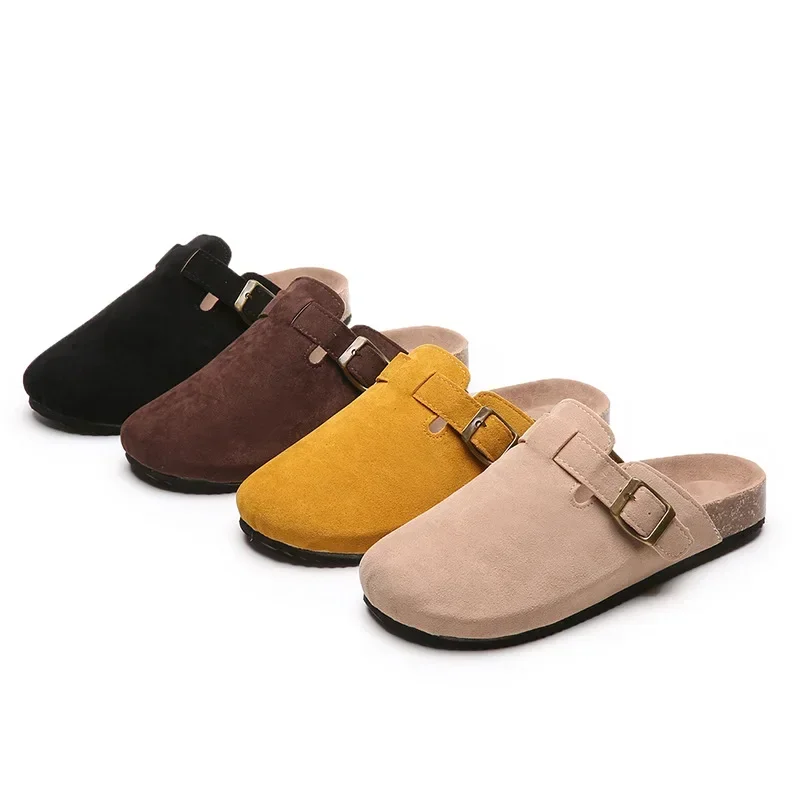 XIZOU 2024 New Thick Bottom Women's Half Trailer Cow Suede Hooded Slippers Outdoor Beach Slippers Women's Slippers