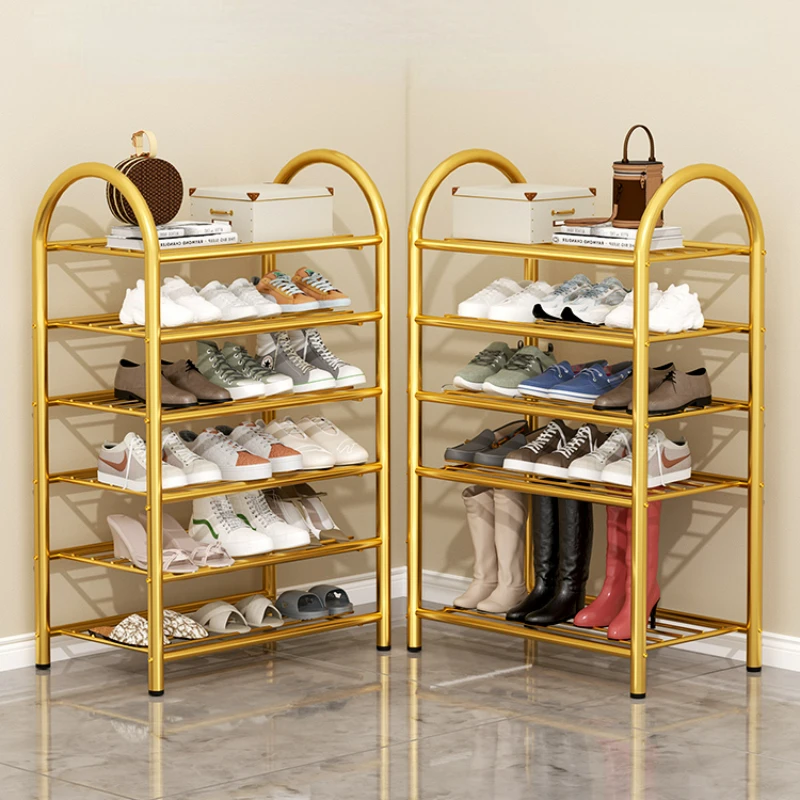 Gold Metal Shoe Rack Strong Bearing Capacity Indoor Shoe Storage MultiLayer Narrow Large Capacity Organizer