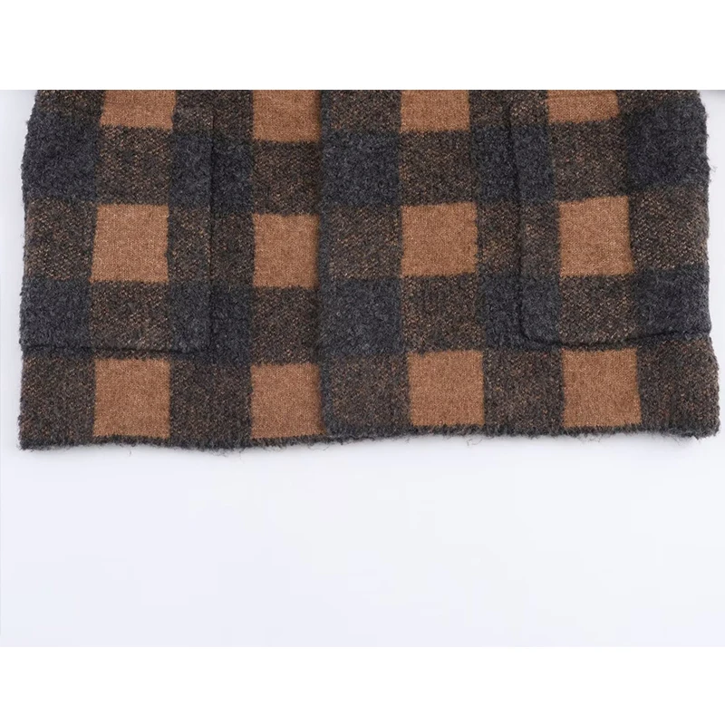 Chic Fashion Check Knitted Jackets for Women 2025 Autumn Winter Long Sleeve Coats High Street Casual Loose New Jacket Overcoat