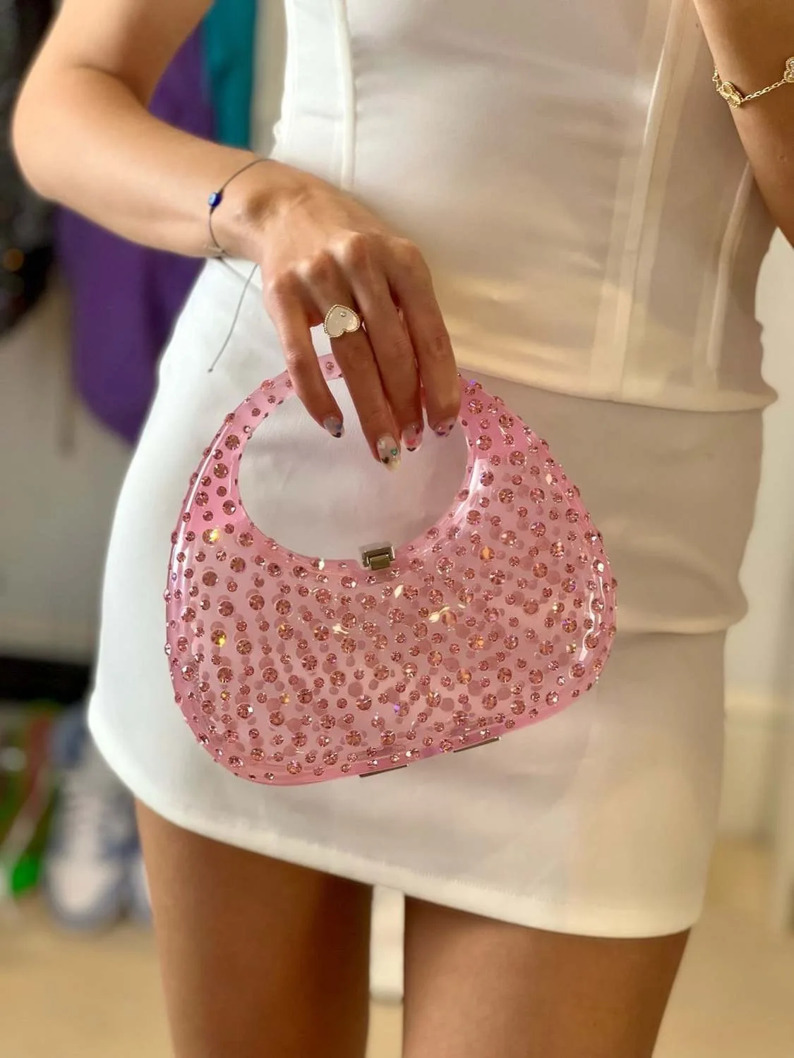 Luxy Moon Vintage Pink Beaded Clutch Evening Bags