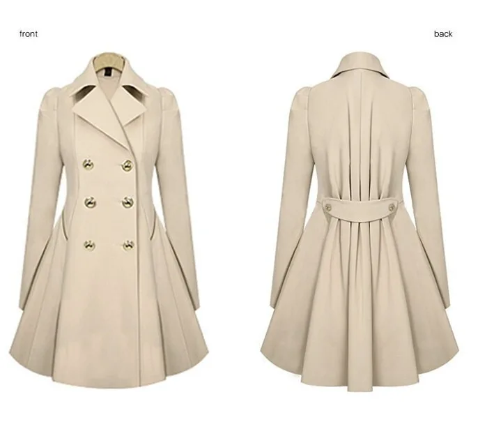 Casaco trespassado duplo para mulheres, Jaqueta de mangas compridas, Seção longa de cor pura, Trench Coat fino, Coreano Slim, Comprimento da cintura
