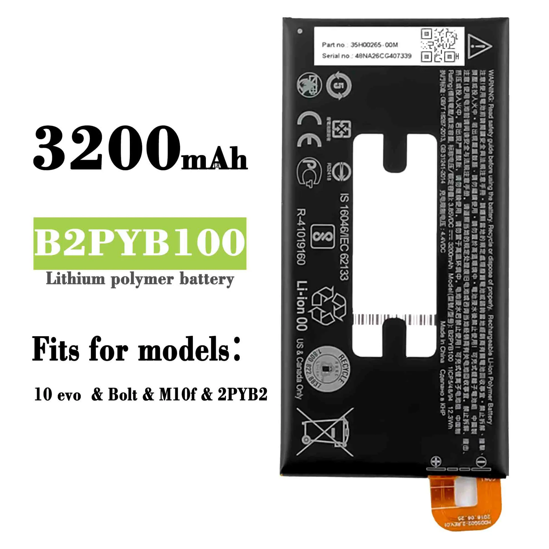 

B2PYB100 100% Orginal High Quality Replacement Battery for HTC 10 Evo Bolt M10f 2PYB2 3200mAh Large Capacity Built-in Batteries