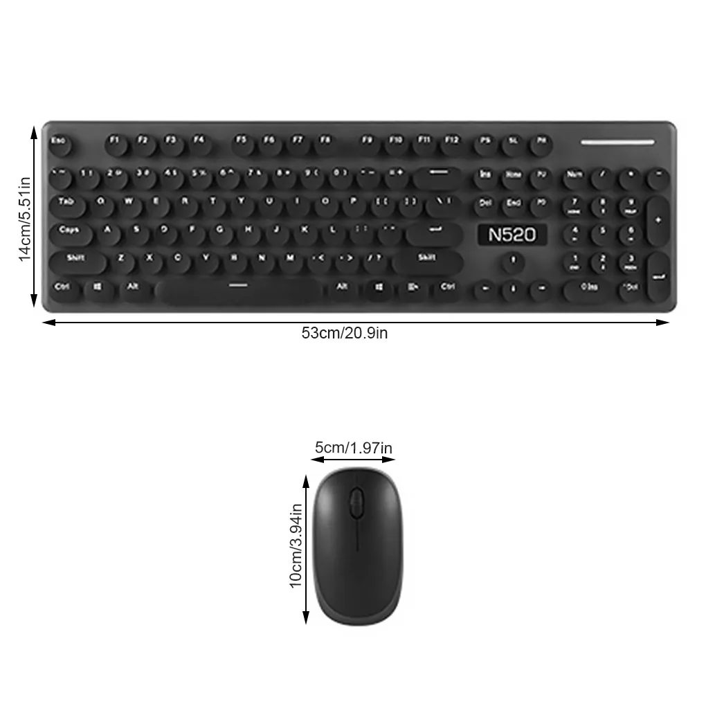 

Keyboard Mouse Set 2 4Ghz Wireless Keyboard Mouse Kit with Retro Round Key Caps Office Supplies Green