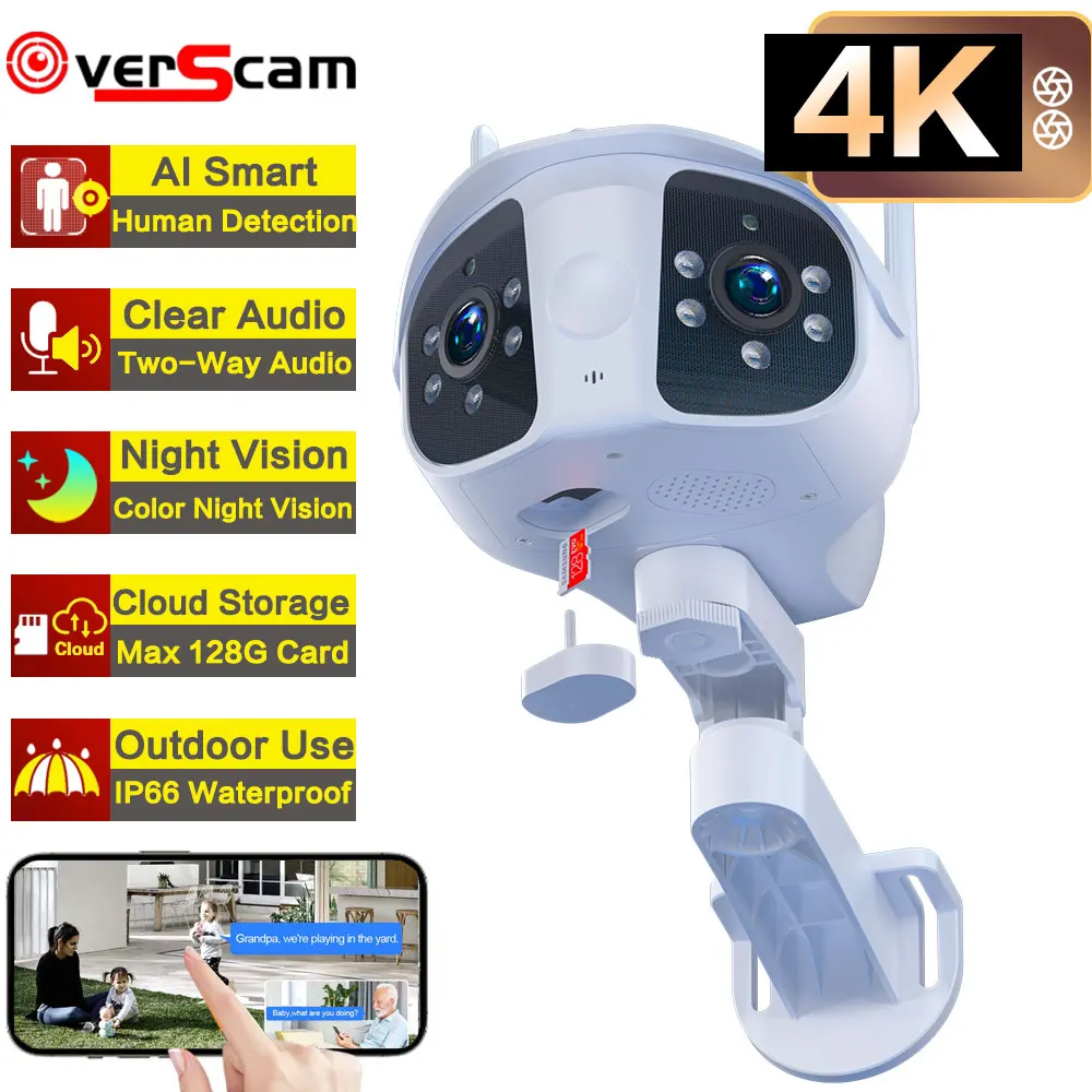 Super 180°Wide View Dual Lens WIFI 4K 8MP Outdoor CCTV Human Detection Security Real Time Monitor Wireless PTZ Wifi Smart Camera super wide angle panorama ahd 720p 1080p 1mp 2 0mp cctv camera 1 7mm fisheye lens 3d ball effect night vision waterproof outdoor