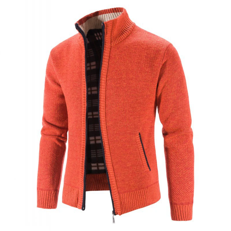

2023 Autumn/Winter New Plush and Thickened Sweater Jacket Standing Neck CardiganCcasual Knit Men's Solid Color Loose Clothing