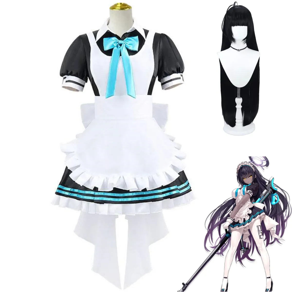 

Anime Game Blue Archive Kakudade Karinn Cosplay Costume Wig Lovely Maid Attire Lolita Dress Woman Sexy Kawaii Halloween Suit