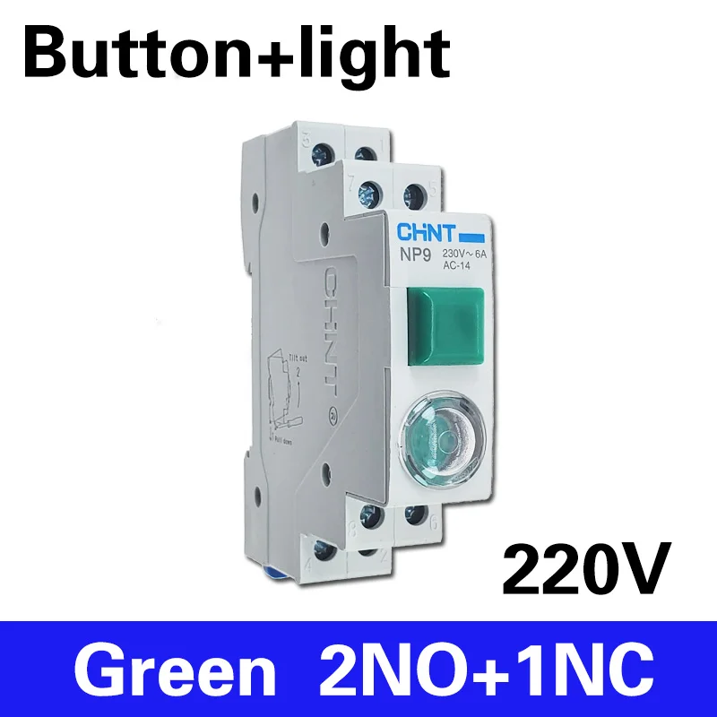 CHINT NP9 push button card DIN rail button switch reset with moving  Signal light LED 220V 2NO 2NC Pushbutton Switch 24V light switch smart Wall Switches