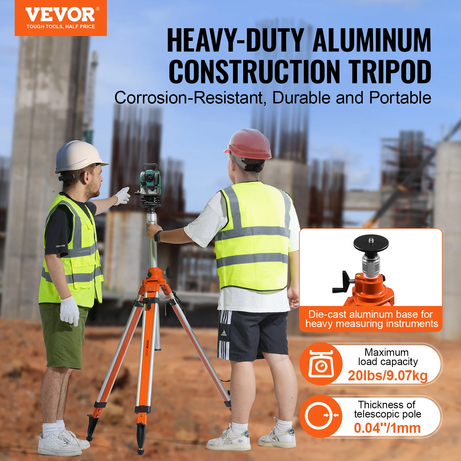 Laser Level Tripod Stand Thread Mount Height Adjustment Heavy Duty Survey Tripod Level Bubble & Diffusion Limiter SucceBuy