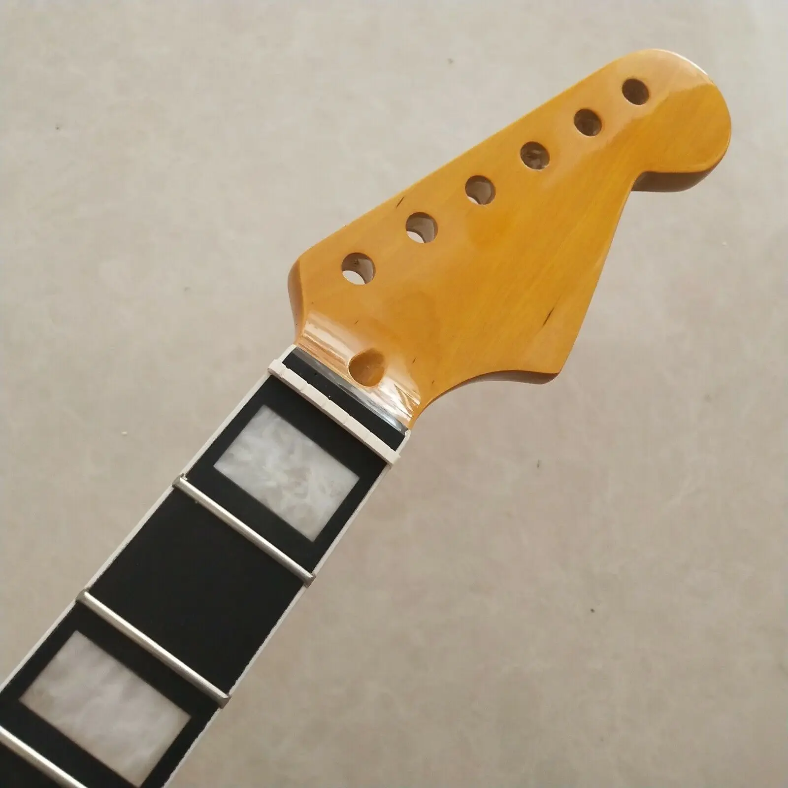 

Yellow Maple Guitar neck Replacement 22 fret 25.5" ebony Fretboard block Inlay