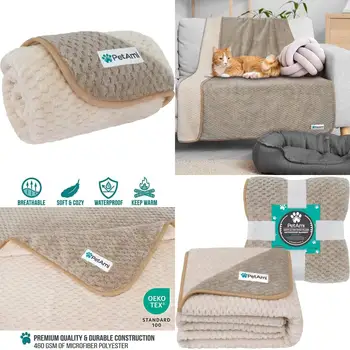 Waterproof Dog Blanket, Leakproof Puppy Blanket for Small Medium Dog, Furniture Sofa Couch Cover Protector, Fleece Pet Throw In 1