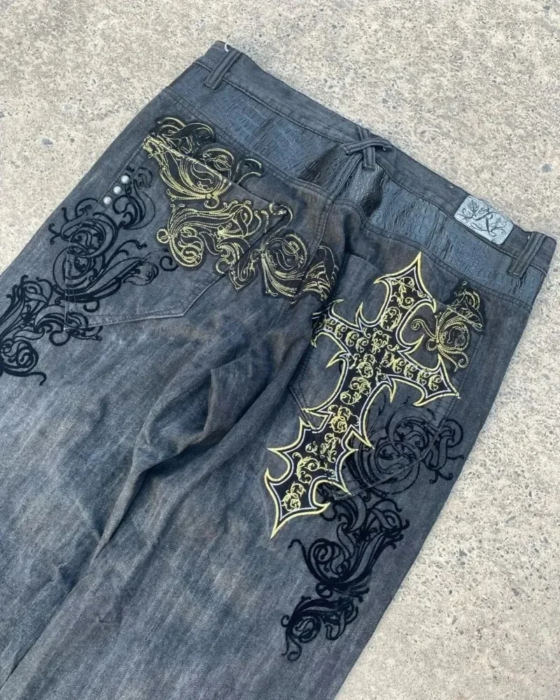 Y2K American Hip-hop Retro Gothic Cross Embroidery Fashion