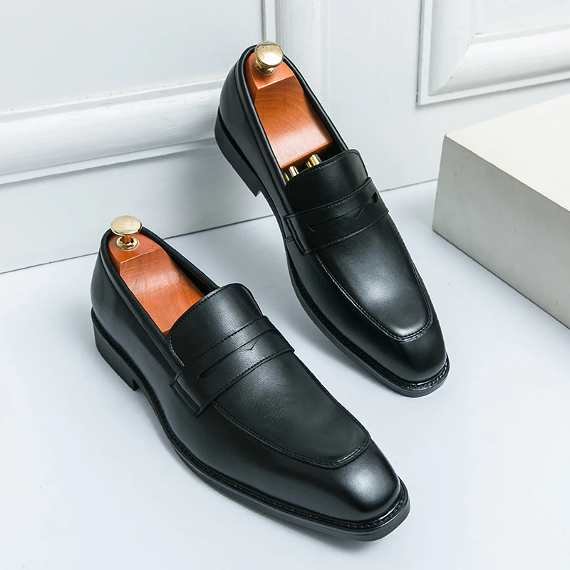 

Ripe-young Men's Concise Leather Loafers Grace Business Shoes Fashion Black Formal Dress Luxury Slip-on Casual Shoes Office Men