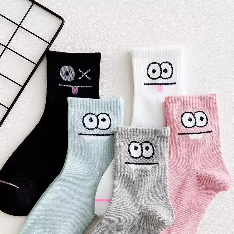 Printed ankle socks 5 pairs women's cute expression printed ankle socks comfort interesting spring autumn medium tube sock kawaii girls' short socks