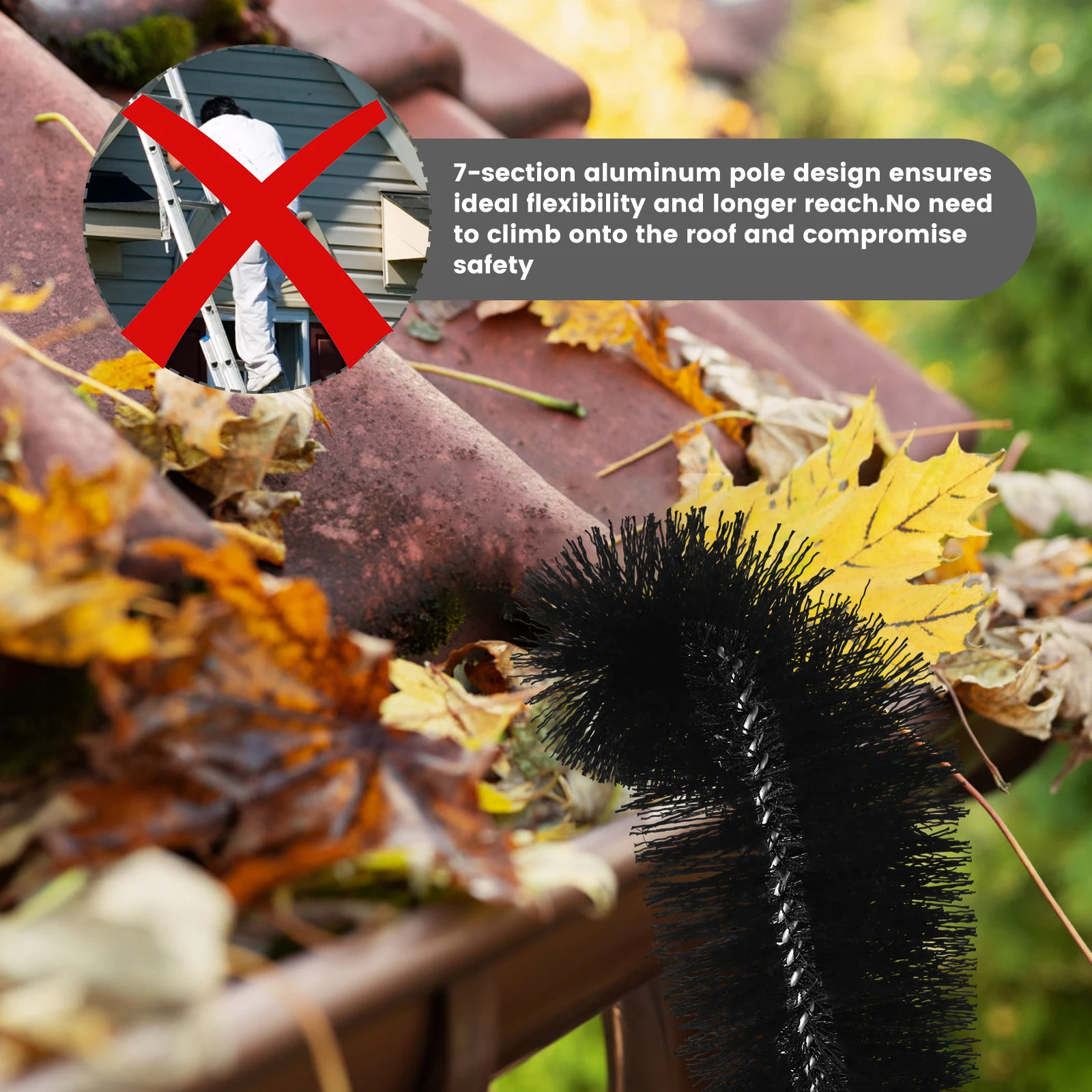Adjustable Gutter Cleaning Brush Efficient Roofing Gutter Clean Tool with 7/8 Splicing Extension Poles for Easy Removing Leaves