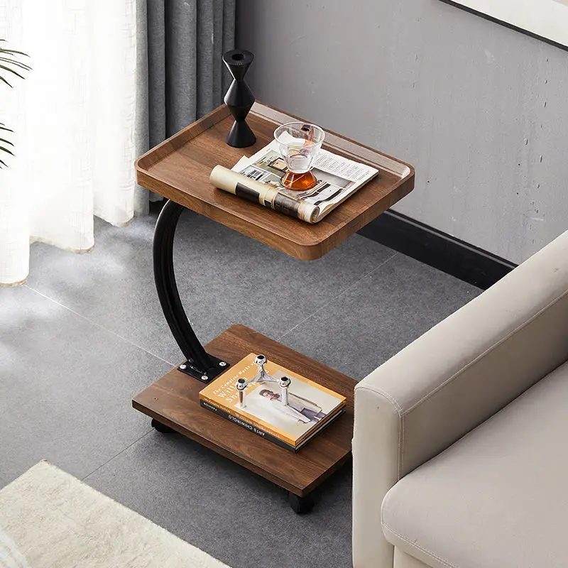 Simple Sofa End Table, Movable Balcony  Corner Cabinet with Shelf, Modern Minimalist Tea Table for Living Room