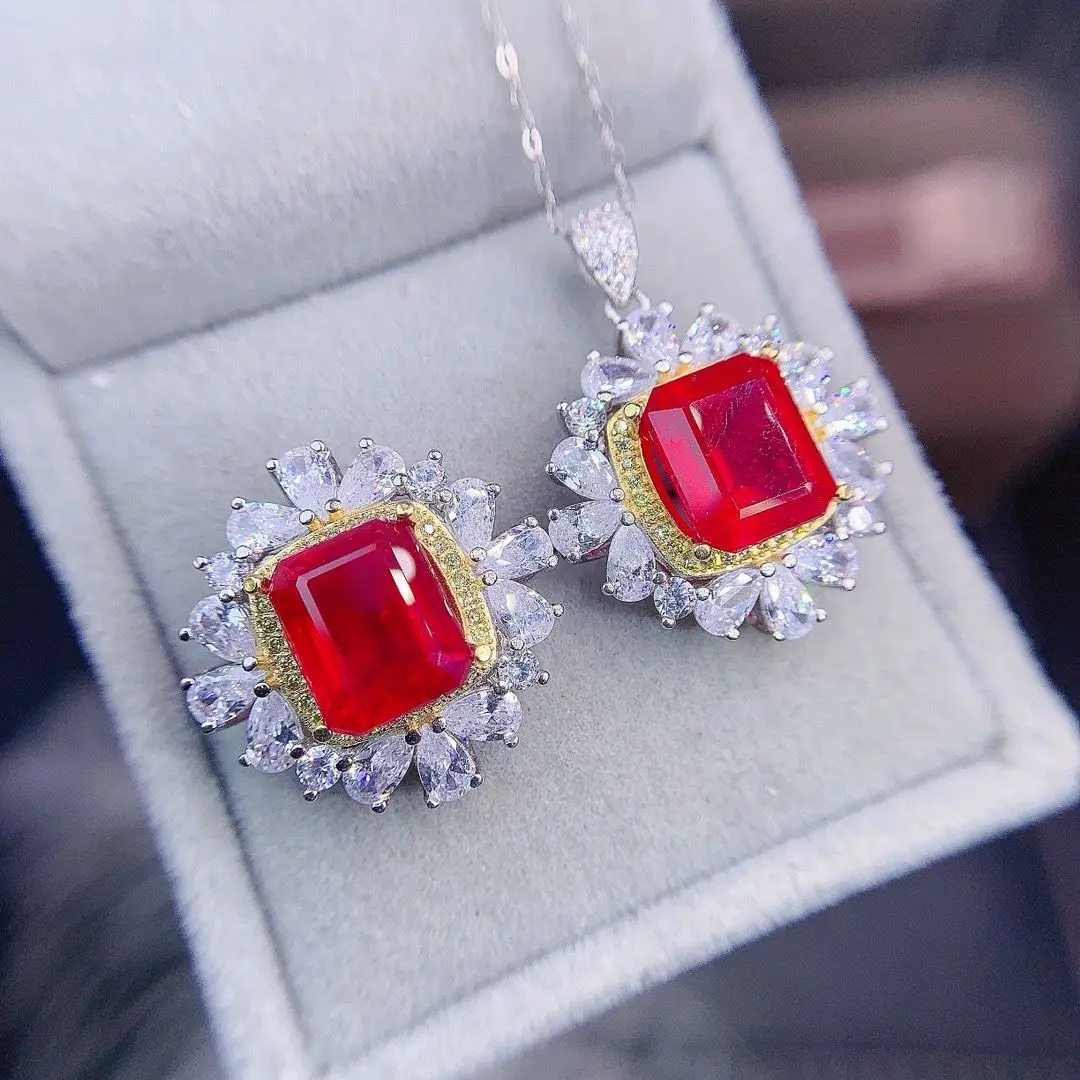 zecaa ruby pendant ring jewelry sets for woman with natural ruby gemstone 9*11mm ruby jewelry sets pendant ring ZECAA Ruby Pendant Ring Jewelry Sets For Woman With Natural Ruby Gemstone 9*11mm Ruby Jewelry Sets Pendant Ring 2