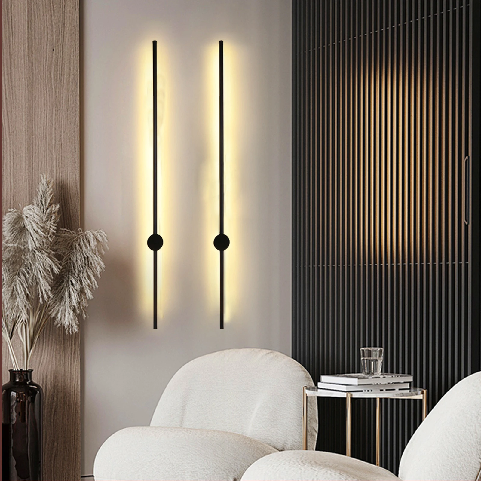 

Modern LED Linear Wall Light Long Strip Wall Lamp Black Sconce Bedroom Living Room