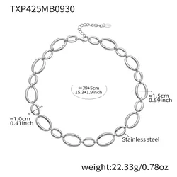 Elegant Two - Tone Stainless Steel Necklace and Bracelet Set - 18k Gold Plated Chunky Chain Jewelry (Necklace - Silver)