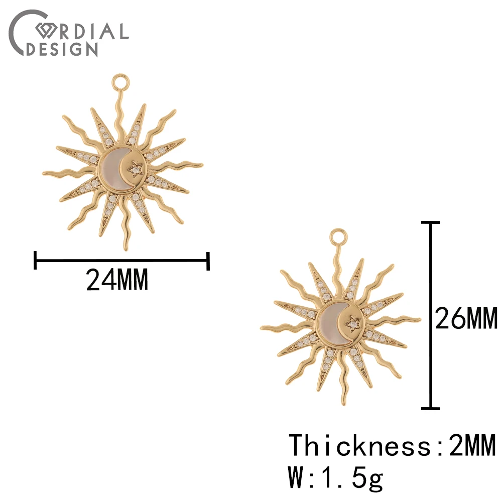 Cordial Design 10Pcs 24*26MM CZ Charms/Jewelry Accessories/Sun Shape/Necklace Pendant/Jewelry Findings & Components/Shell Effect - cordial