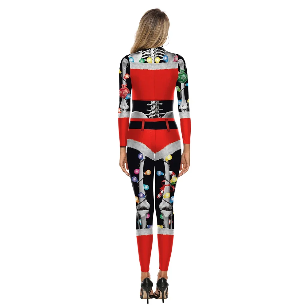 New Christmas Women Jumpsuit Sexy Long Sleeve 3D Print Bodysuit Holiday Party Funny Cosplay Costumes Carnival Performance