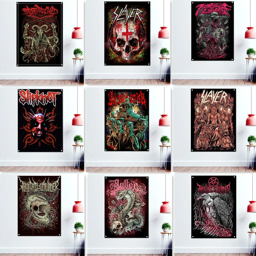 

Scary Dark Art Flag Wall Painting Rock Band Death Metal Music Poster Skull Tattoo Banner Pub Bar Man Cave Wall Decor Sticker