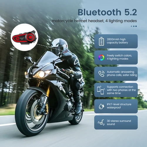 GEARELEC DK02 오토바이 헬멧 스테레오 헤드셋, 블루투스 핸즈프리 통화, IPX7 방수, 2800mAh, 3 색 주변 조명 2