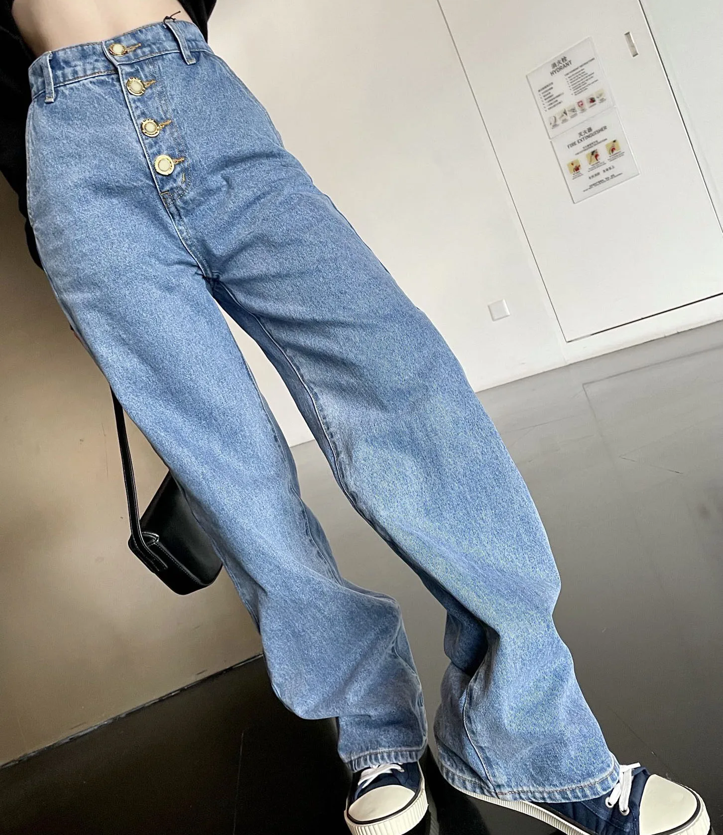 Women Streetwear Embroidered Pocket Jeans Girls Wide Leg Denim Vintage Blue Black Cotton Retro Loose High Waist Pants 58515 black mom jeans