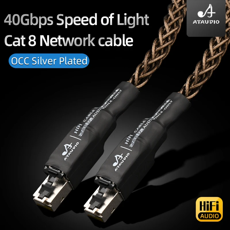 High Speed RJ45 Network Cable 7N OCC Silver Plated HiFi Cat8